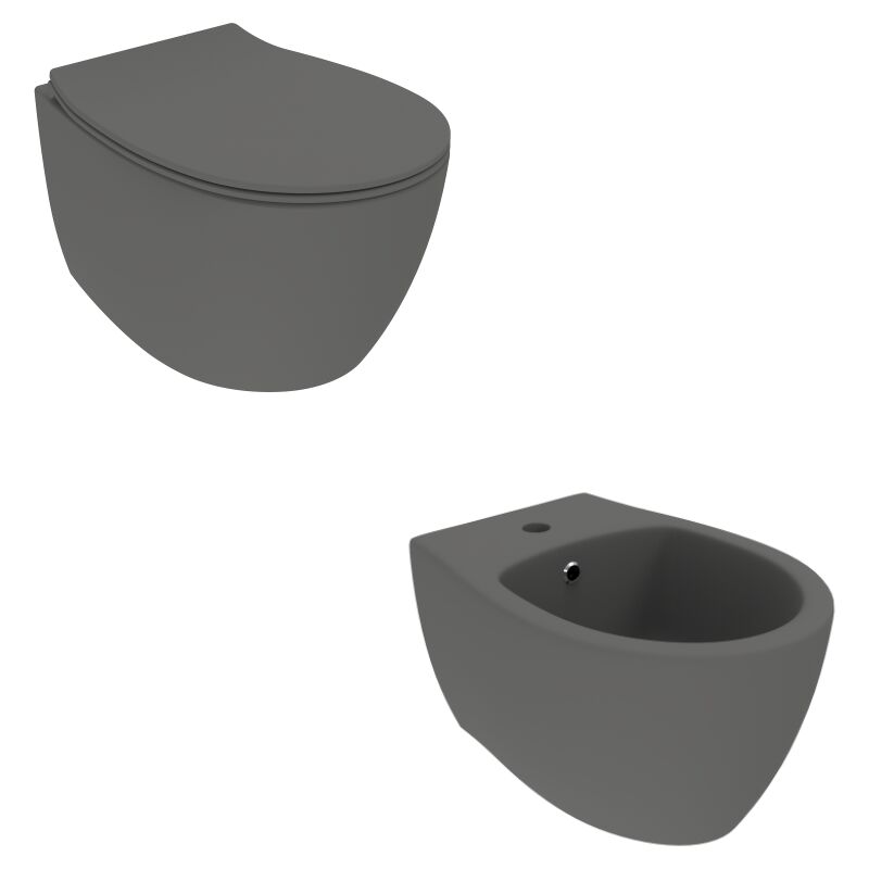 

Conjunto de sanitarios suspendidos en color gris mate con asiento ablandado Ponsi Kite KITKITE6 | Gris mate