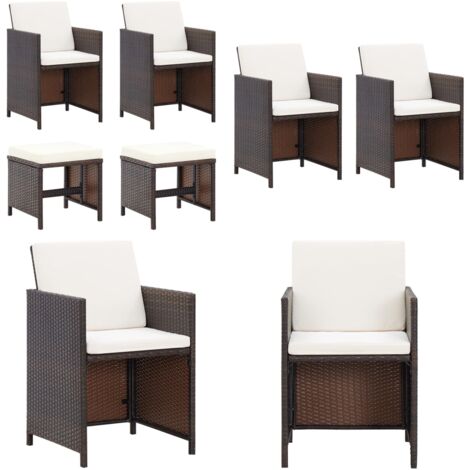 Conjunto de silla de jardín y taburete 4 piezas ratán PE negro - Taburete - Conjunto de sillas