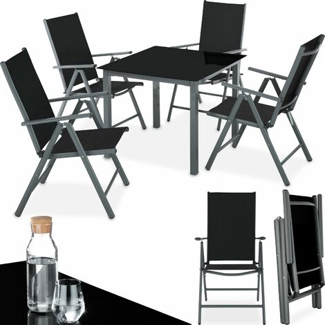 Conjunto de sillas de aluminio 4+1 - sillas plegables reclinables con mesa, mesa y sillas con estructura de aluminio, muebles de jardín con respaldo alto - gris oscuro