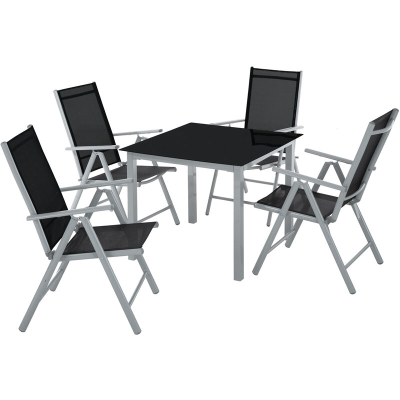 

Tectake - Conjunto de sillas de aluminio 4+1 - sillas plegables reclinables con mesa, mesa y sillas con estructura de aluminio, muebles de jardín con