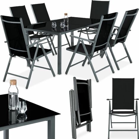 Conjunto de sillas de aluminio 6+1 - sillas plegables reclinables con mesa, mesa y sillas con estructura de aluminio, muebles de jardín con respaldo alto