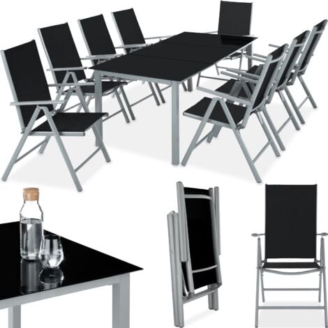 Conjunto de sillas de aluminio 8+1 - sillas plegables reclinables con mesa, mesa y sillas con estructura de aluminio, muebles de jardín con respaldo alto