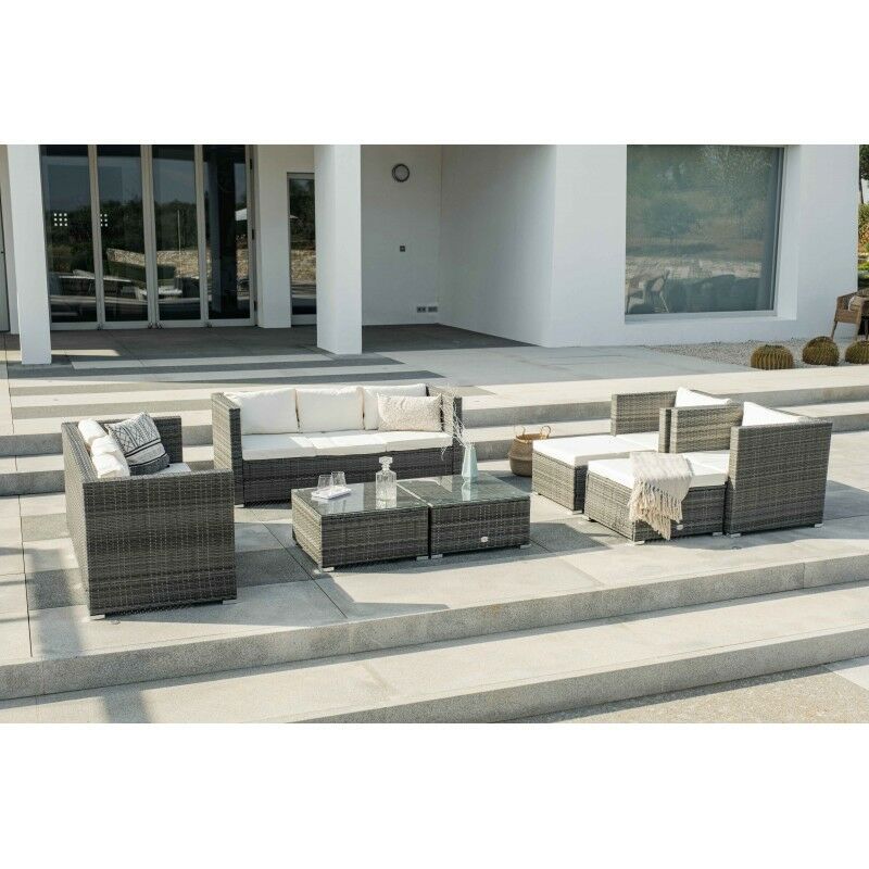 

KieferGarden – Conjunto Set Muebles Jardín y Terraza, 10 plazas, Gris, Ratán Sintético, Modular