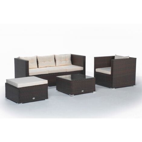 Conjunto de sofá con otomano, sillón y mesa Los Ángeles color marrón