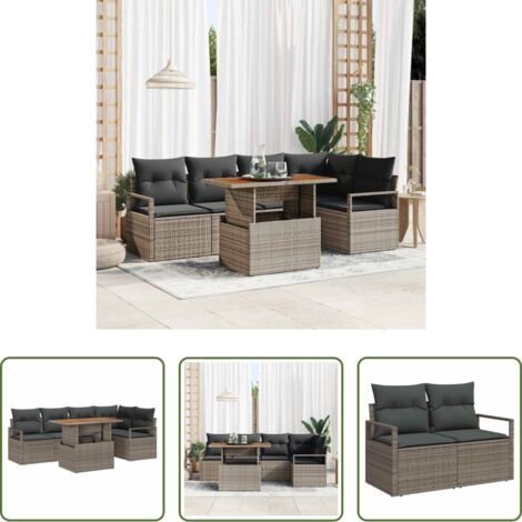 Conjunto de sofá -  Conjunto de sofá de jardín 6 pcs Gris Poliratán