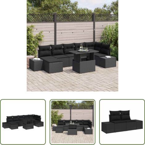 Conjunto de sofá -  Conjunto de sofá de jardín 8 pcs Negro Poliratán
