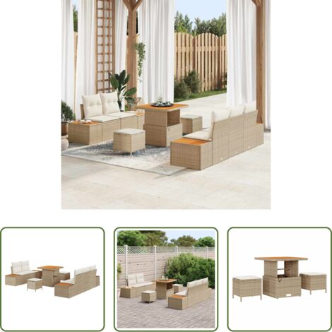 Conjunto de sofá -  Conjunto de sofá de jardín con cojín 8 pcs Beige y Crema
