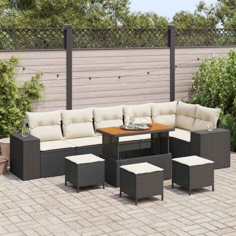 Conjunto de sofá de jardín 10 pcs Negro y crema ratán sintético vidaXL