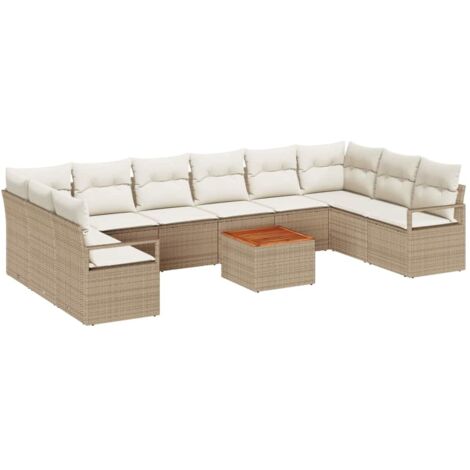Conjunto de sofá de jardín 11 pcs Beige y blanco