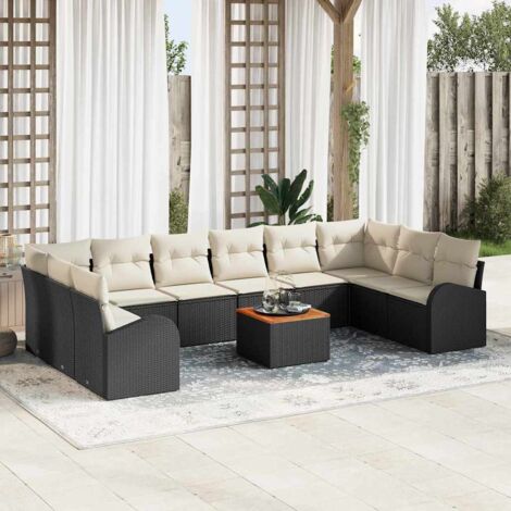 Conjunto de sofá de jardín 11 pcs Negro y blanco
