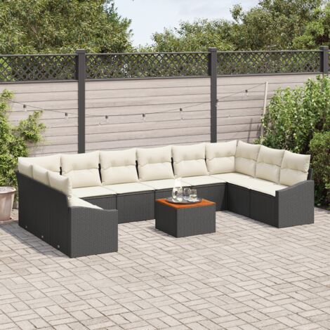 Conjunto de sofá de jardín 11 pcs Negro y blanco