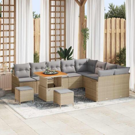 Conjunto de sofá de jardín 12 pcs Beige ratán sintético