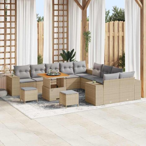 Conjunto de sofá de jardín 13 pcs Beige ratán sintético