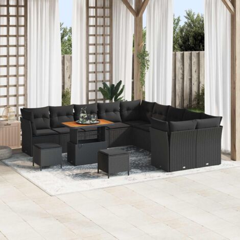Conjunto de sofá de jardín 13 pcs Negro 90 x 55 x 71 cm