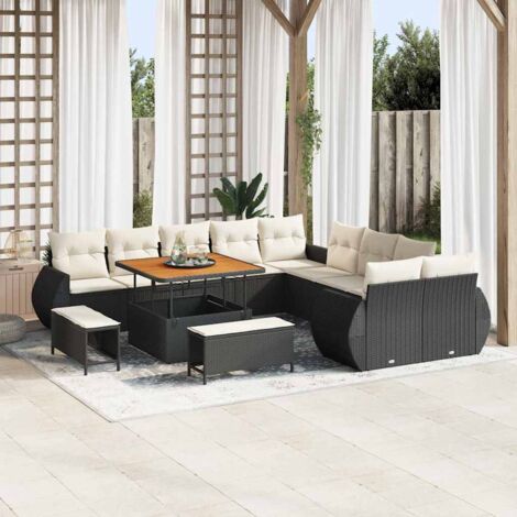 Conjunto de sofá de jardín 13 pcs Negro ratán sintético