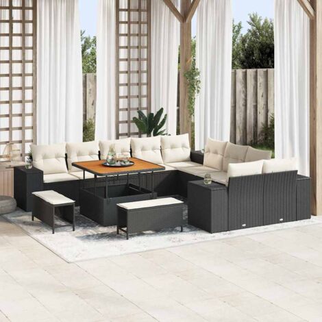 Conjunto de sofá de jardín 13 pcs Negro ratán sintético