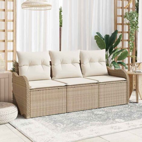 Conjunto de sofá de jardín 3 pcs Beige Poliratán vidaXL