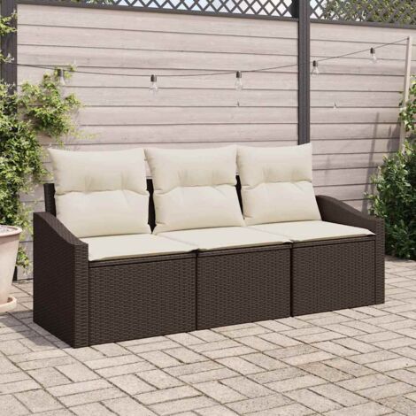 Conjunto de sofá de jardín 3 pcs Marrón Poliratán