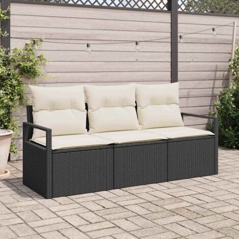 Conjunto de sofá de jardín 3 pcs Negro Poliratán