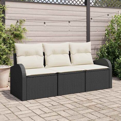 Conjunto de sofá de jardín 3 pcs Negro y blanco Poliratán