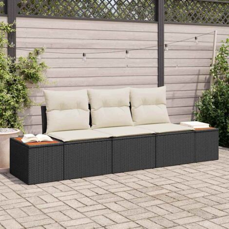 Conjunto de sofá de jardín 3 pcs Negro y crema Poliratán