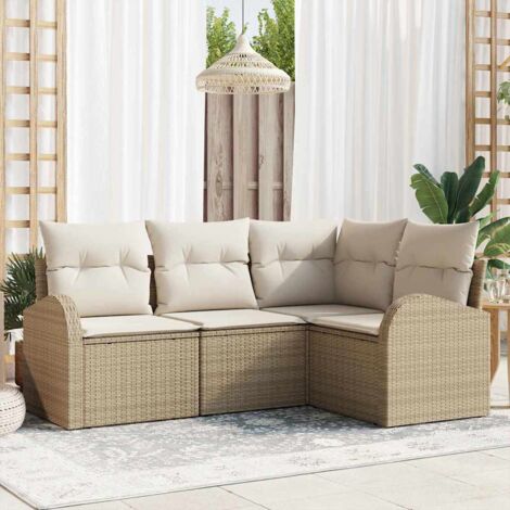 Conjunto de sofá de jardín 4 pcs Beige y Poliratán