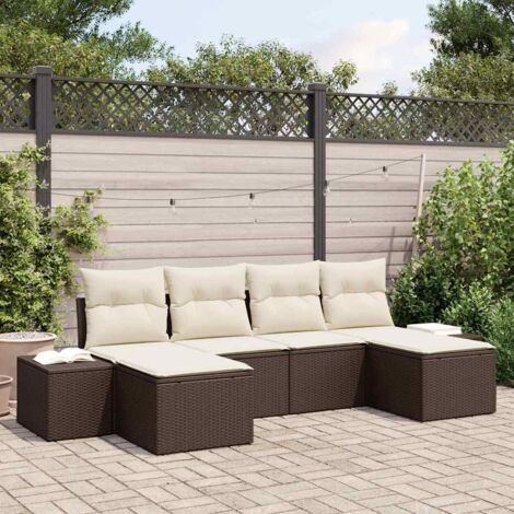 Conjunto de sofá de jardín 4 pcs Marrón y crema ratán sintético