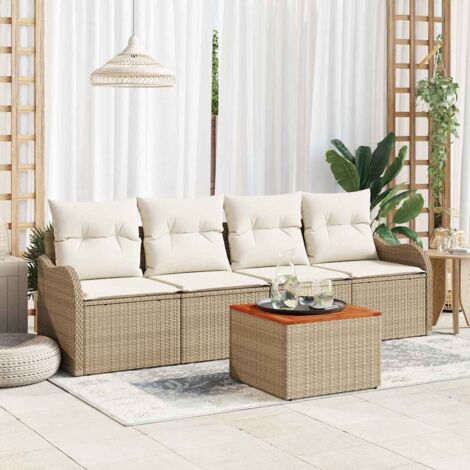 Conjunto de sofá de jardín 5 pcs Beige y blanco