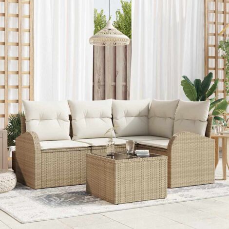 Conjunto de sofá de jardín 5 pcs Beige y Poliratán