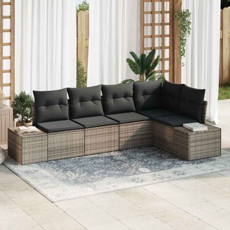 Conjunto de sofá de jardín 5 pcs Gris ratán sintético