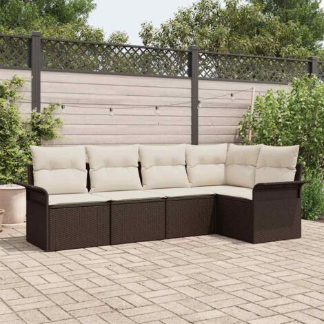 Conjunto de sofá de jardín 5 pcs Marrón ratán sintético