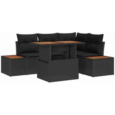 Conjunto de sofá de jardín 5 pcs Negro Poliratán vidaXL