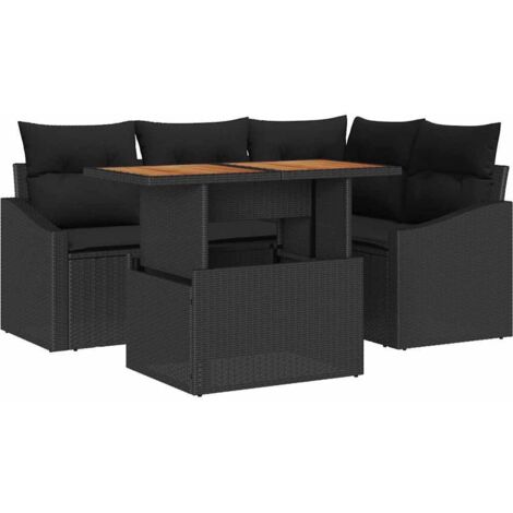 Conjunto de sofá de jardín 5 pcs Negro Poliratán vidaXL