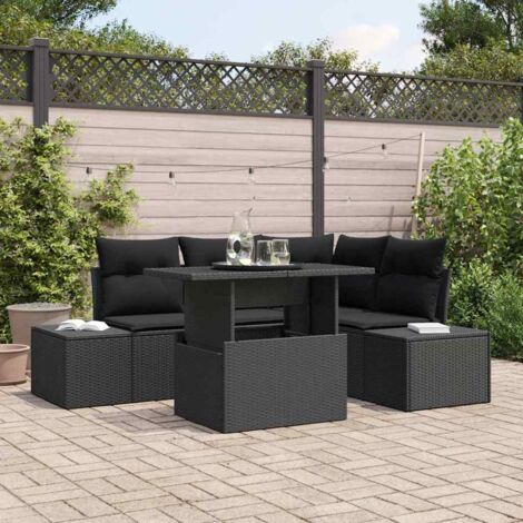 Conjunto de sofá de jardín 5 pcs Negro ratán sintético
