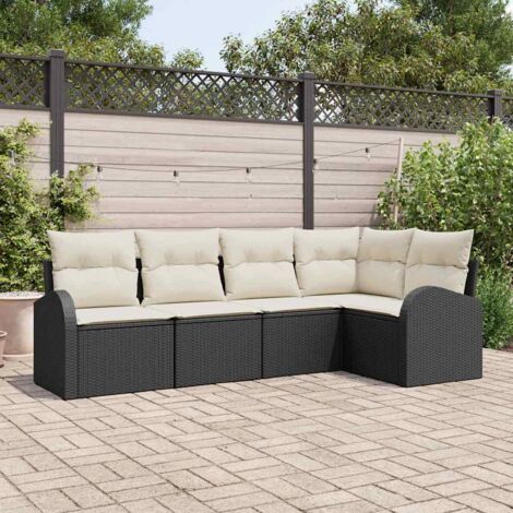 Conjunto de sofá de jardín 5 pcs Negro y blanco Poliratán