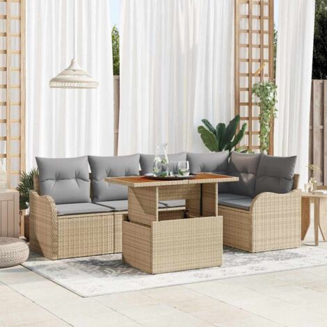 Conjunto de sofá de jardín 6 pcs Beige Poliratán vidaXL