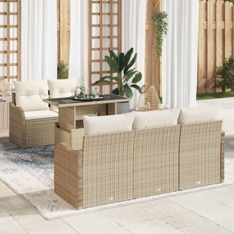 Conjunto de sofá de jardín 6 pcs Beige Rattan de Poliéster vidaXL