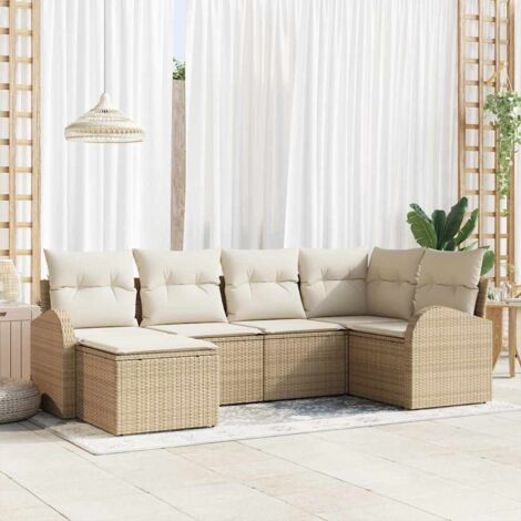 Conjunto de sofá de jardín 6 pcs Beige y Poliratán