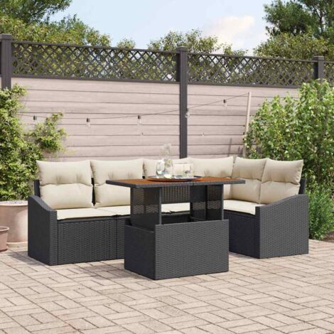 Conjunto de sofá de jardín 6 pcs Negro Poliratán
