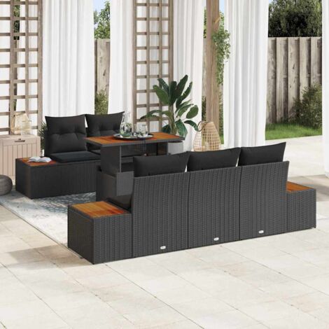 Conjunto de sofá de jardín 6 pcs Negro Poliratán vidaXL