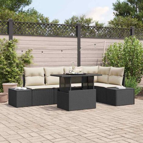 Conjunto de sofá de jardín 6 pcs Negro Poliratán vidaXL