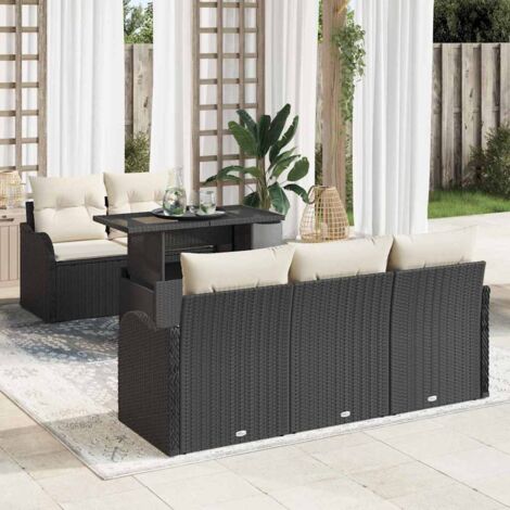 Conjunto de sofá de jardín 6 pcs Negro Rattan de Poliéster