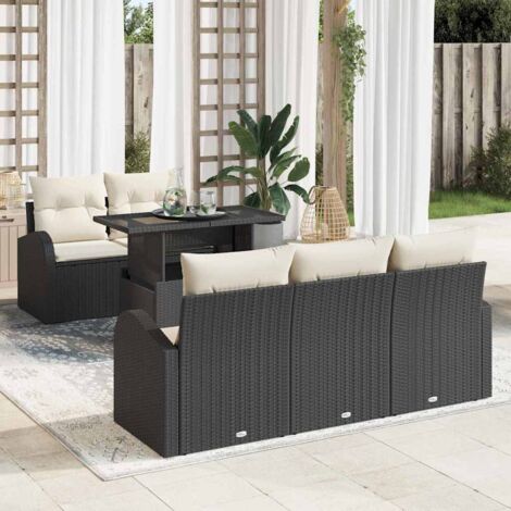 Conjunto de sofá de jardín 6 pcs Negro Rattan de Poliéster vidaXL