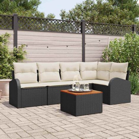 Conjunto de sofá de jardín 6 pcs Negro y blanco