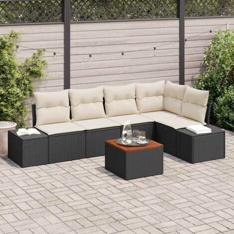 Conjunto de sofá de jardín 6 pcs Negro y blanco