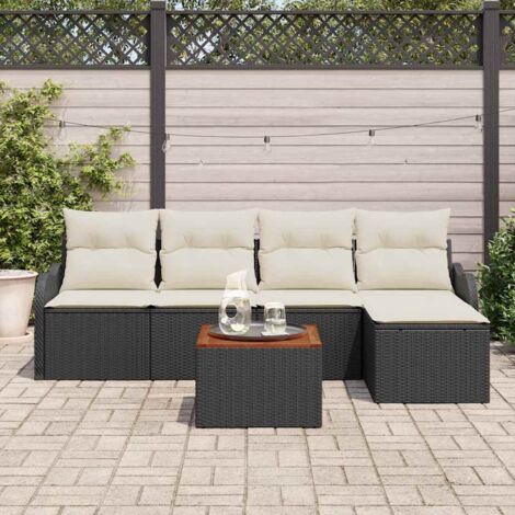 Conjunto de sofá de jardín 6 pcs Negro y blanco