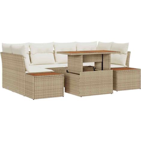 Conjunto de sofá de jardín 7 pcs Beige Poliratán