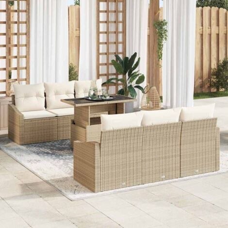 Conjunto de sofá de jardín 7 pcs Beige Poliratán vidaXL