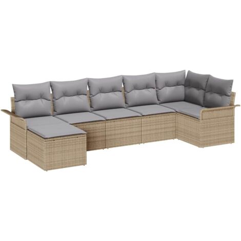 Conjunto de sofá de jardín 7 pcs Beige ratán sintético vidaXL