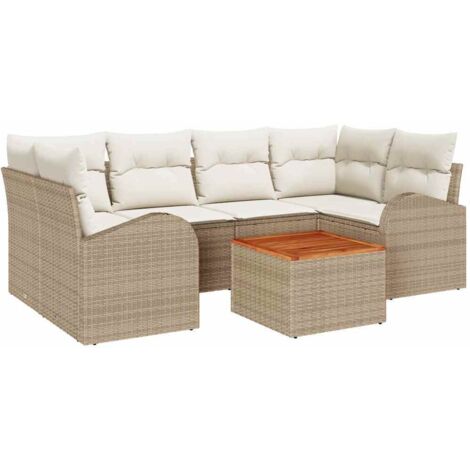 Conjunto de sofá de jardín 7 pcs Beige y blanco